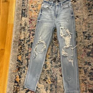 Hollister High Waisted Smiley Face Mom Jeans